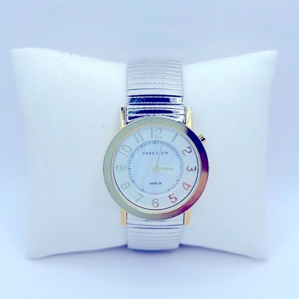 Working! Ladies Anne Klein 2 Tone Minimalist Stretch Band Watch
